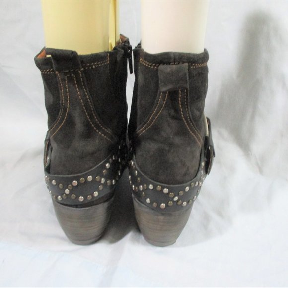 JOSEF SEIBEL Leather Booties Ankle Boots Shoes Buckle Stud CHARCOAL Boho Hipster - Picture 5 of 9